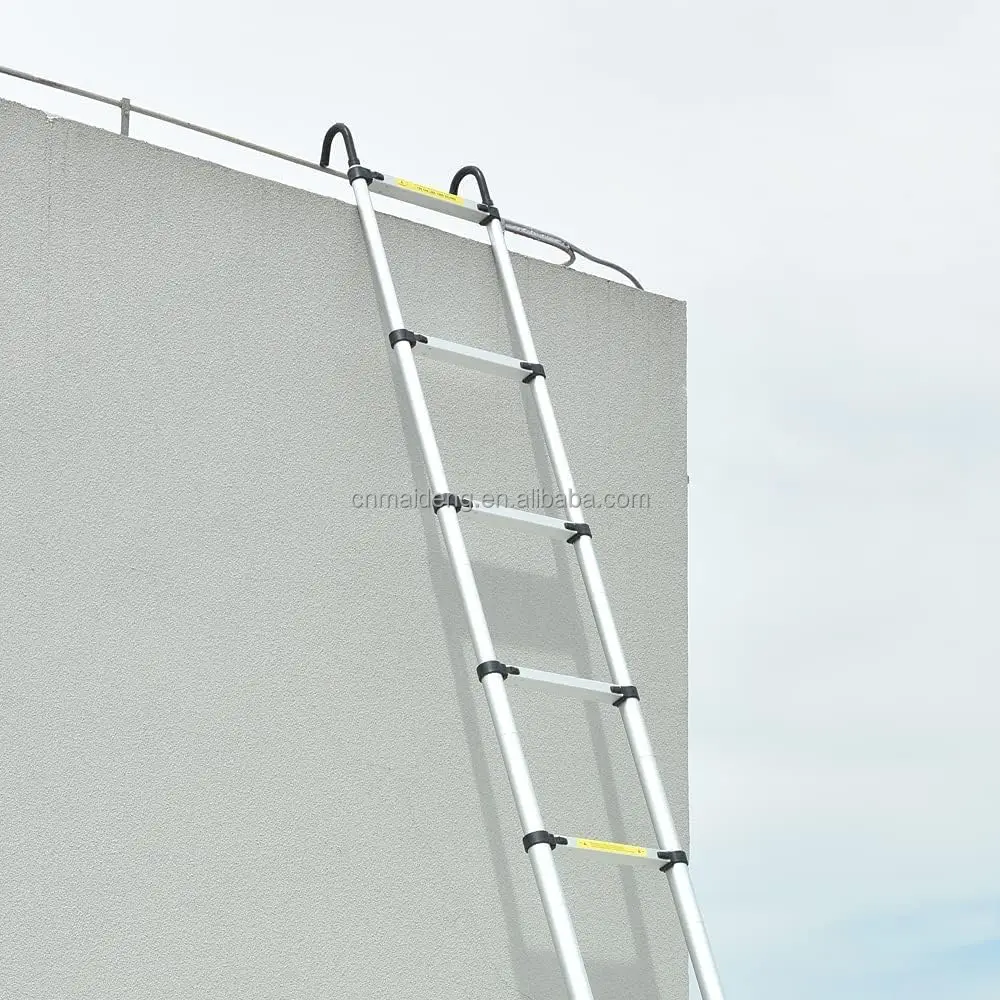 Échelle Télescopique LZQ Aluminium 4,4 M - 150 Kg Charge - Crochets Amovibles - Antidérapante