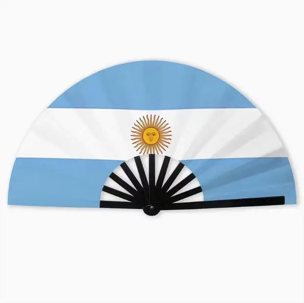 Abanico de mano con diseño de la bandera argentina 2026, estilo sudamericano, ligero, para decoración de festivales._voghion.com