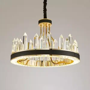 Modern Round Pendant Lights  Living Room Modern Gold Black Chandeliers with Crystal