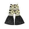 Pantalones acampanados para niños con lentejuelas negras geométricas aztecas color caqui