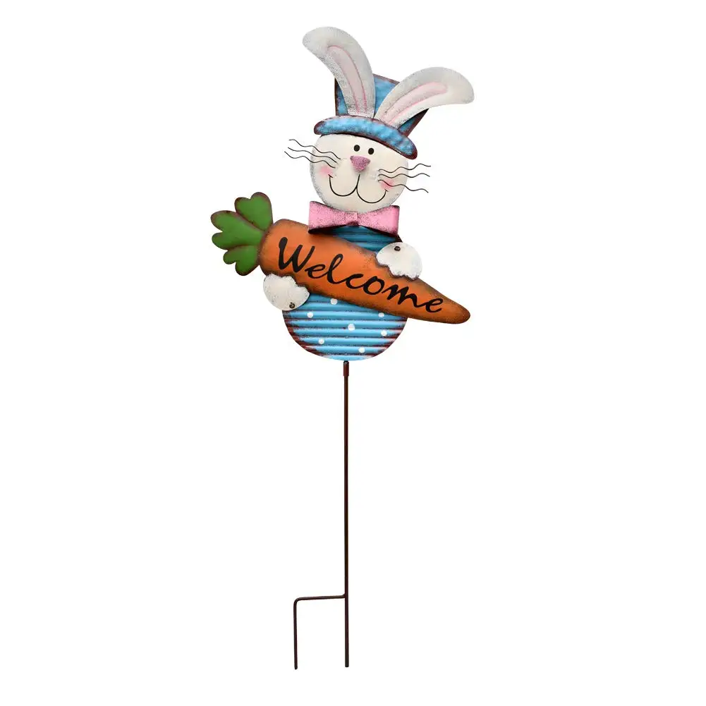 Easter Bunny Boy Metal  Stake Rabbit with Carrot Welcome Sign