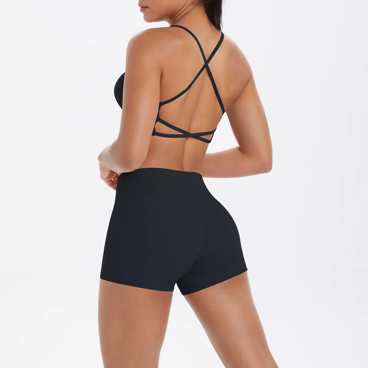 Cloud-feel Brushed Fabric Breathable Camisole Sports Bra Crisscross Straps High Waist Be preview