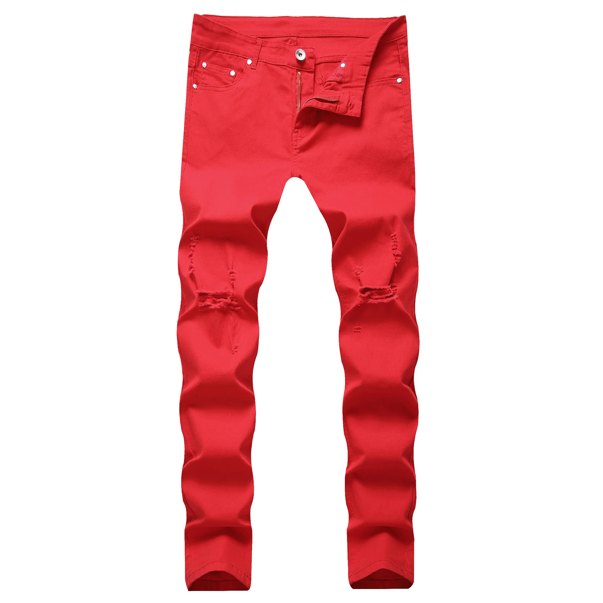 2022 Custom Designer Street Summer Men Baggy Jeans Casual Distressed Ripped Jean Red Black White Blue Plus Size Jeans