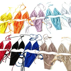 2026 New Custom Sexy Fat Young Girls Micro White Brazilian String Thong Bikini Set Letter Print Breathable Eco-Friendly