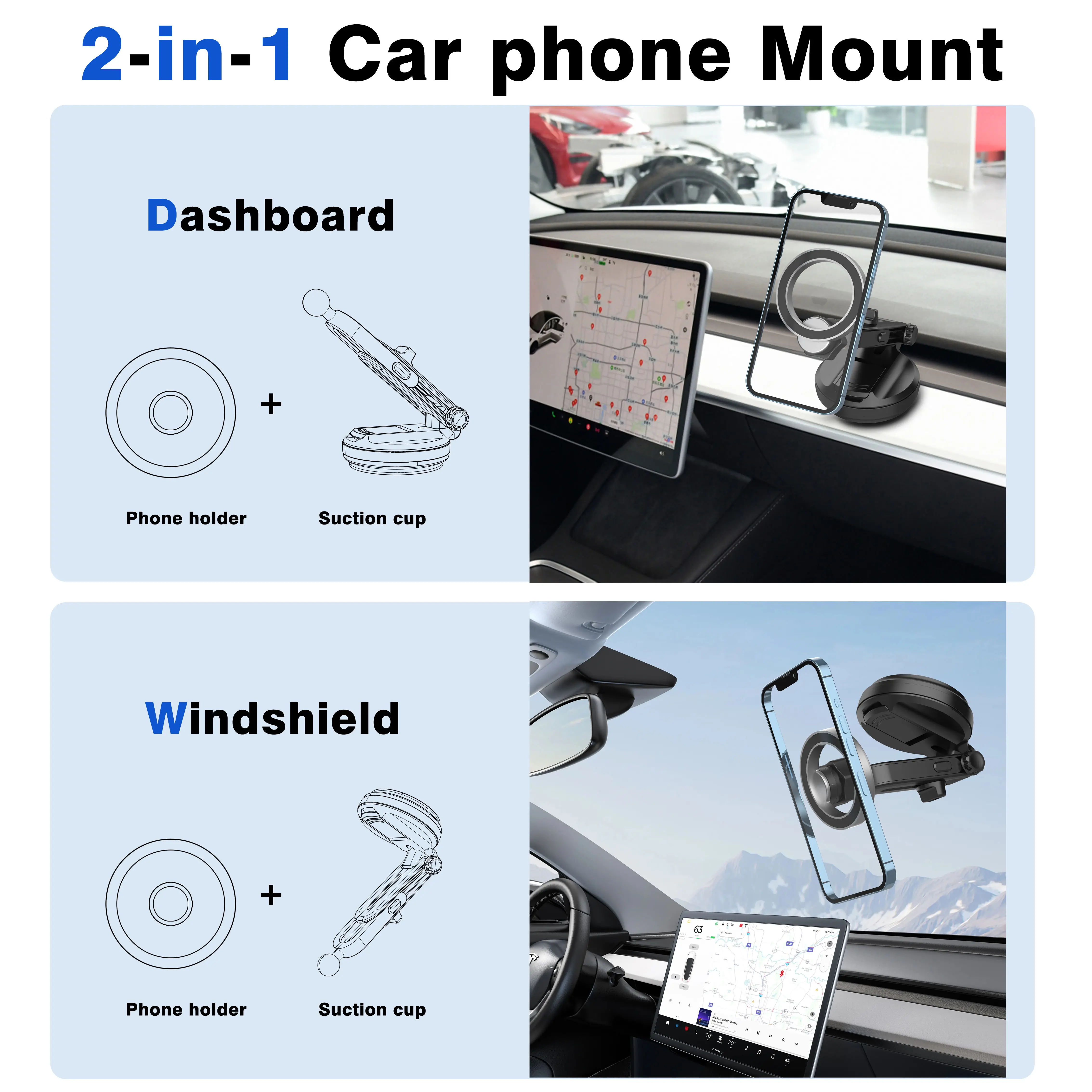 Phone Holder For Dashboard For Magsaf Car Mount Foldable Adjustable ...