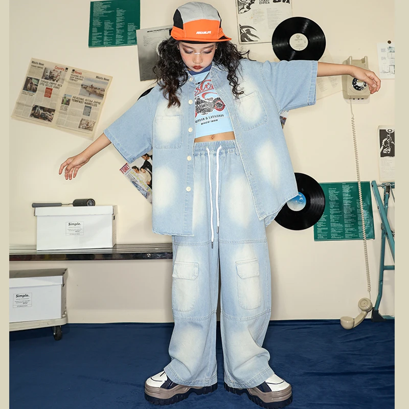 Boys Girl Kpop Street Wear Outfits Teenage Tie Dyed Denim Shirt Cargo Hip  Hop Pants Clothing for Kids Jazz Dance Costume Clothes