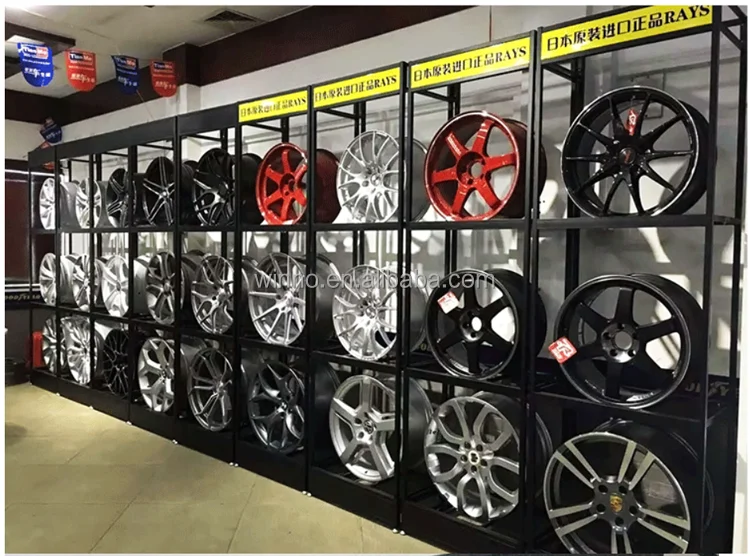 Black Wheel Rim Display Rack for Retail Store - 4-Tier Wheel Shelving ...