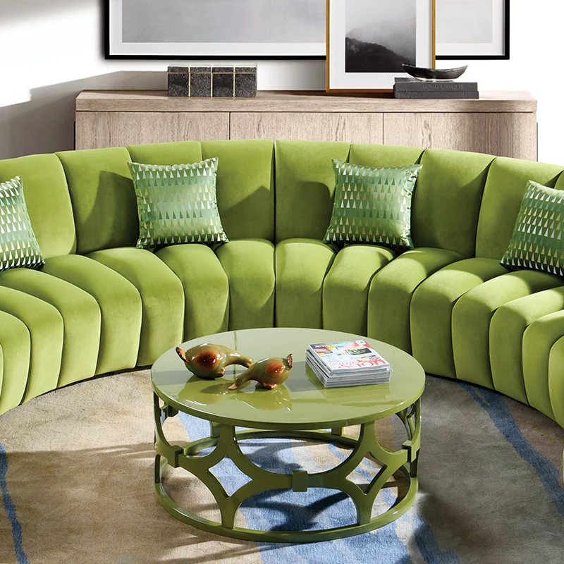 Modern hotel Furniture Green round circular velvet Living Room reception sofa set