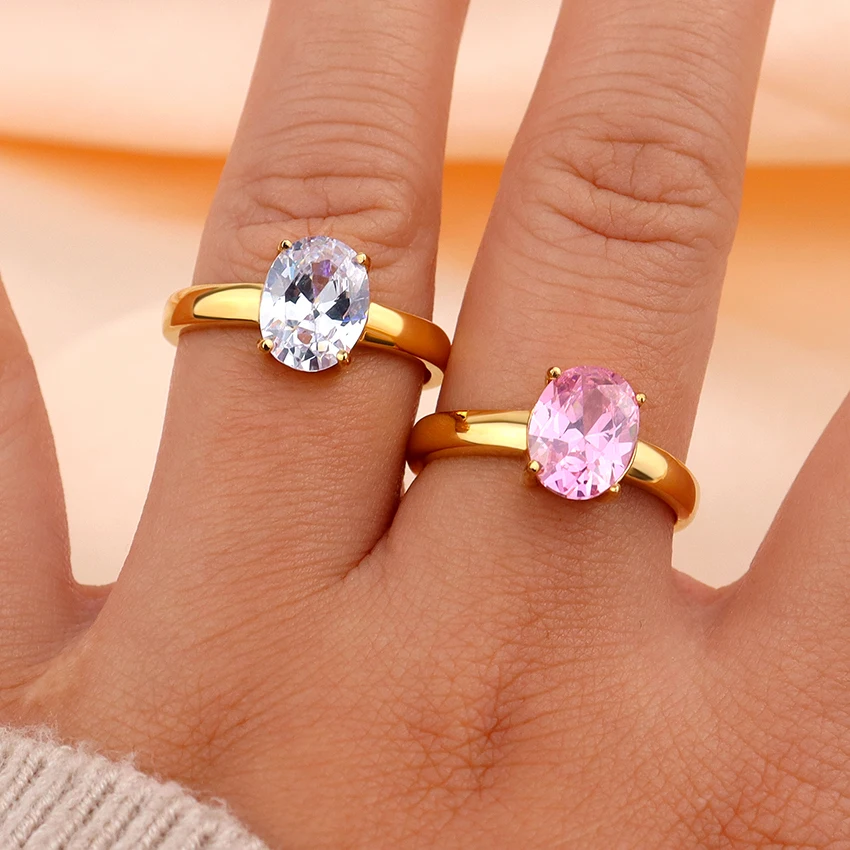 Trendy Fashion Diamond Jewelry Zircon Stainless Steel Wedding Rings 18k