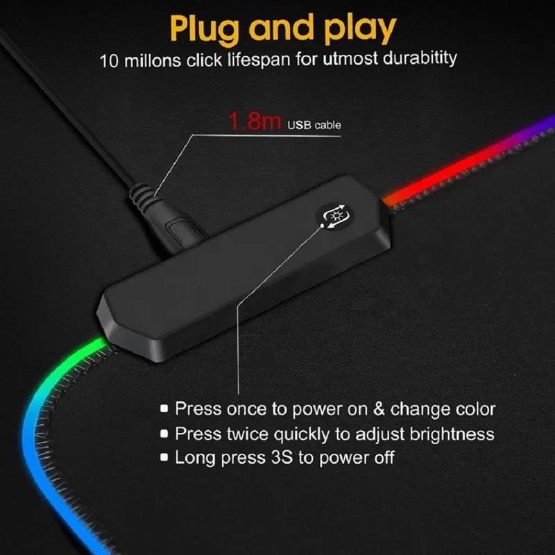 Gamer Mousepad Natural Rubber LED XXL Desk Mat White Gaming RGB Mouse Pad for Corner Desk