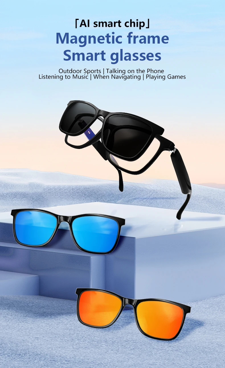 Welcome OEM Order, Factory Whole Selling Gs05 Smart Glasses Bt Call Anti-blue+polarized Double Lens Listen Music Navigating Magnetic Disassembly Sunglasses For Men Women - Buy Smart Glasses fashion Sunglasses smart Audio Music Glasses Gs05
