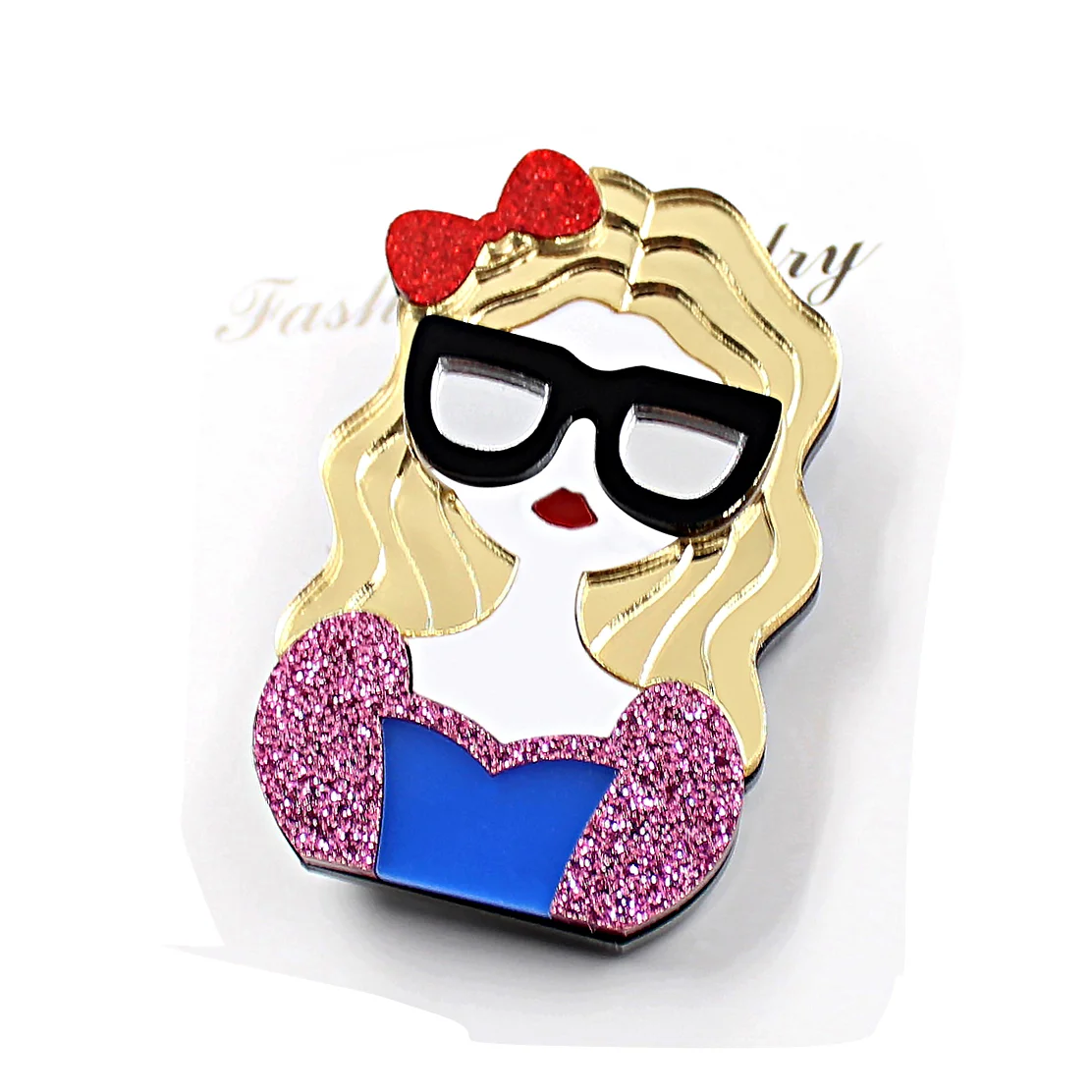 BHS032BR111 Hot Selling Girl Safe Pin Blond Curly Hair Cute Glitter Acrylic Brooch