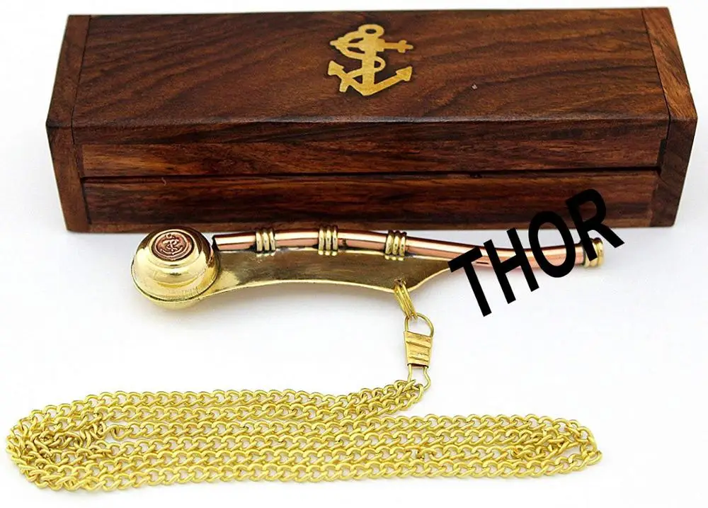 Nautical Maritime Brass Copper Boatswain Whistle Bosun Call Pipe With