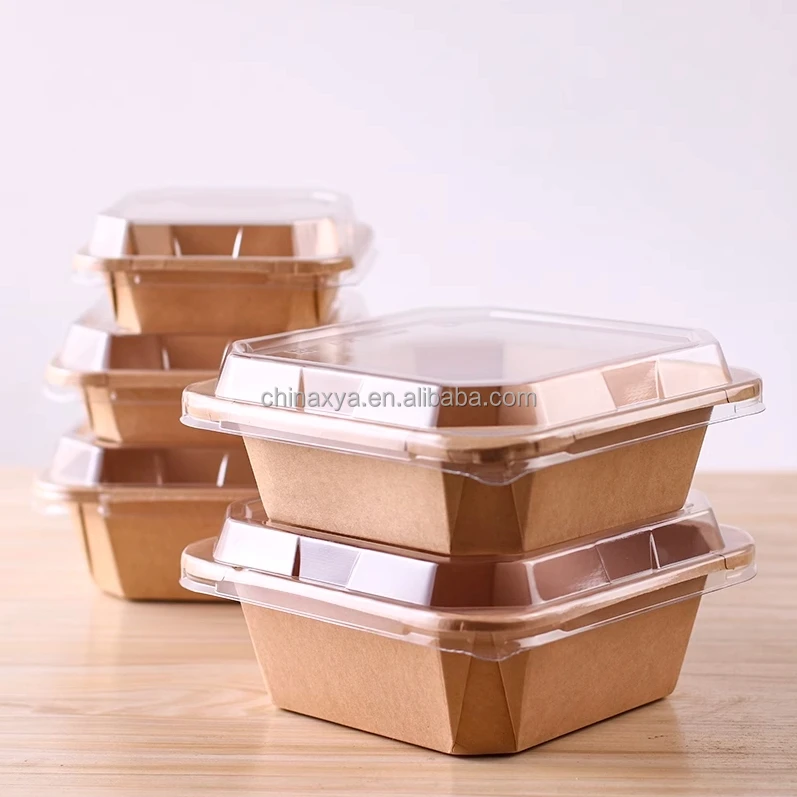 300ml 500ml 700ml 1000ml  1200ML Disposable Eco Friendly Rectangular Container Salad Fast Food Box Paper Bowl With Lid details