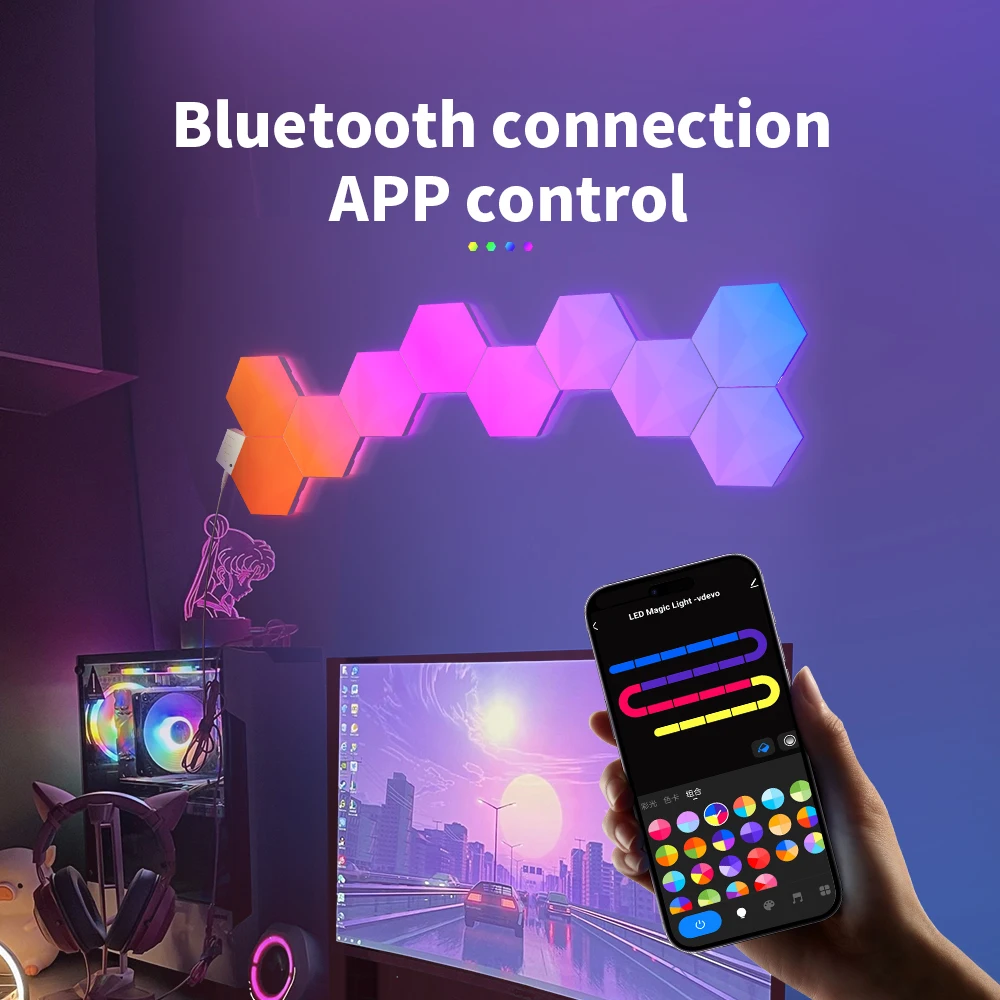 Banqcn RGBIC Hexagon LED Wall Lights - Smart WiFi Control for Game ...