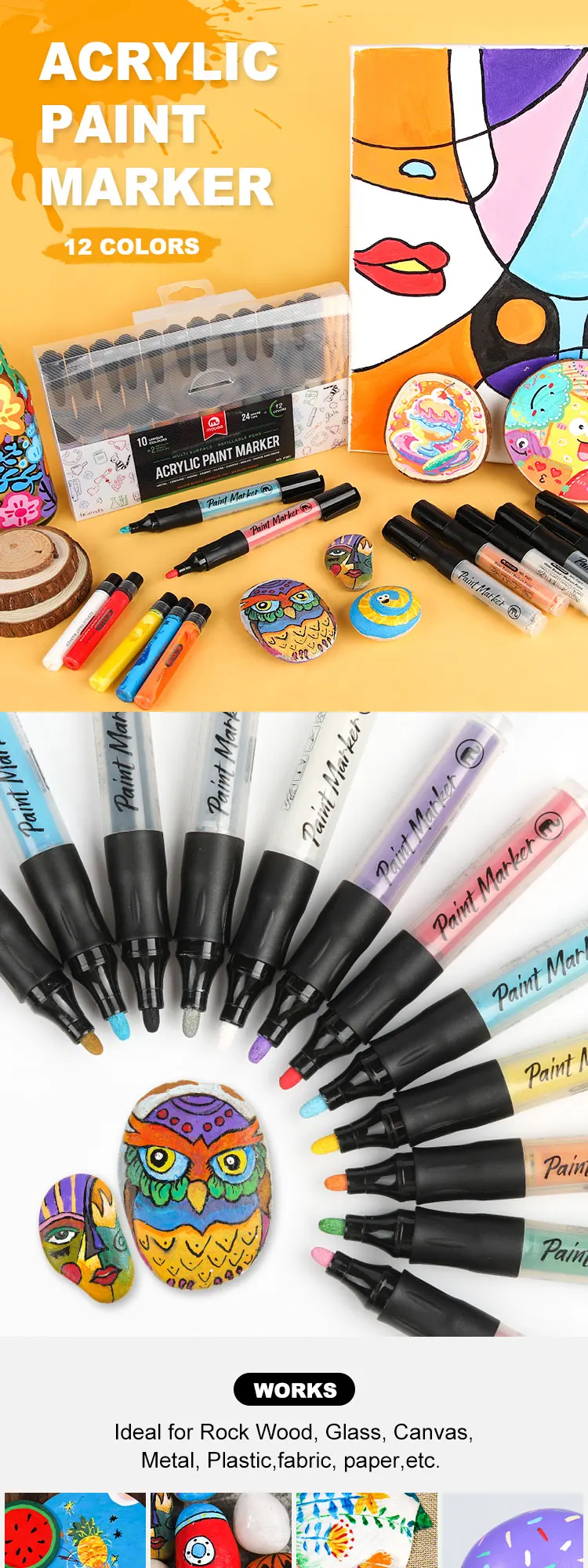 Custom Multi Colors Mobee P201 12pcs/set Acrylic Paint Pens Water