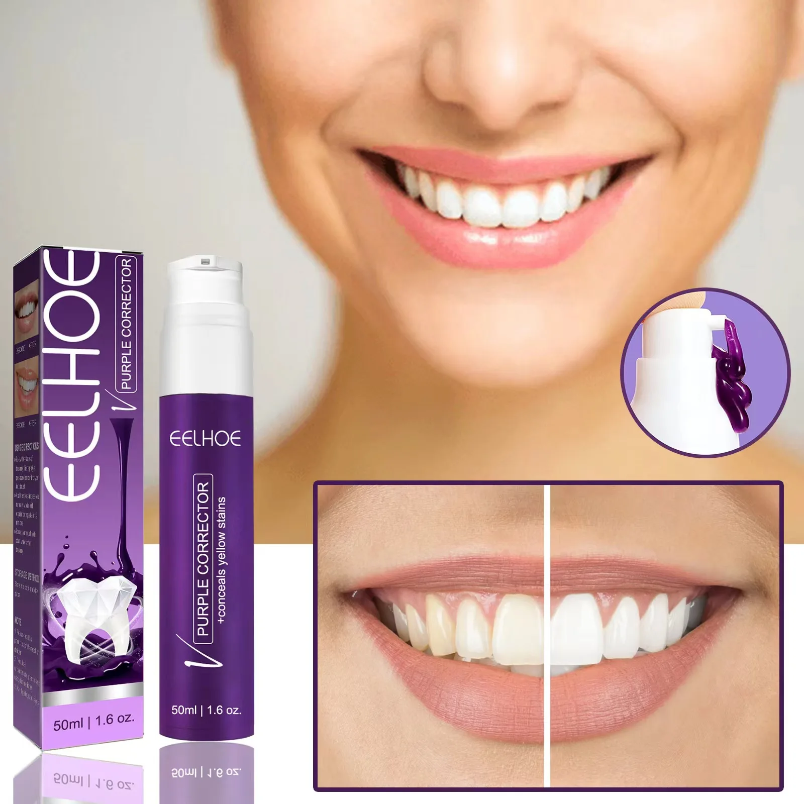 EELHOE Purple Corrector Cleaning and Whitening of Yellow Teeth Whitening Toothpaste