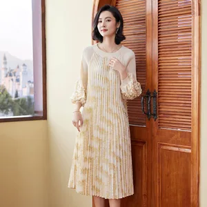 Miyake 2025 Spring Exquisite High-End Women's Pleated Dress with Embroidered Design Plus Size Dress