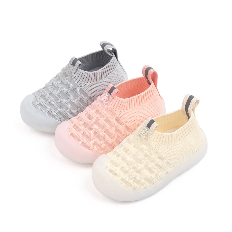 Spring and Summer Solid Color Mesh Surface Breathable Children Soft Soled Toddler Floor Shoes