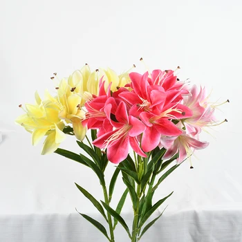 Upholstery Long pole daffodil Lily wholesale flowers artificial multi-head lilies wedding home table placement