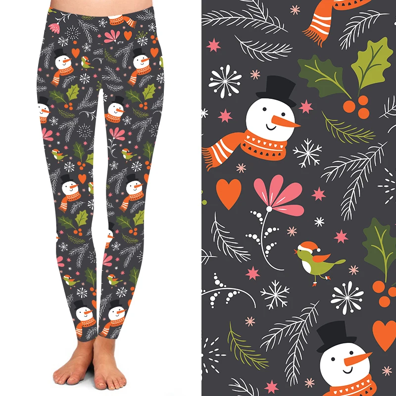 Dark Grey Christmas Snowman Leggings 