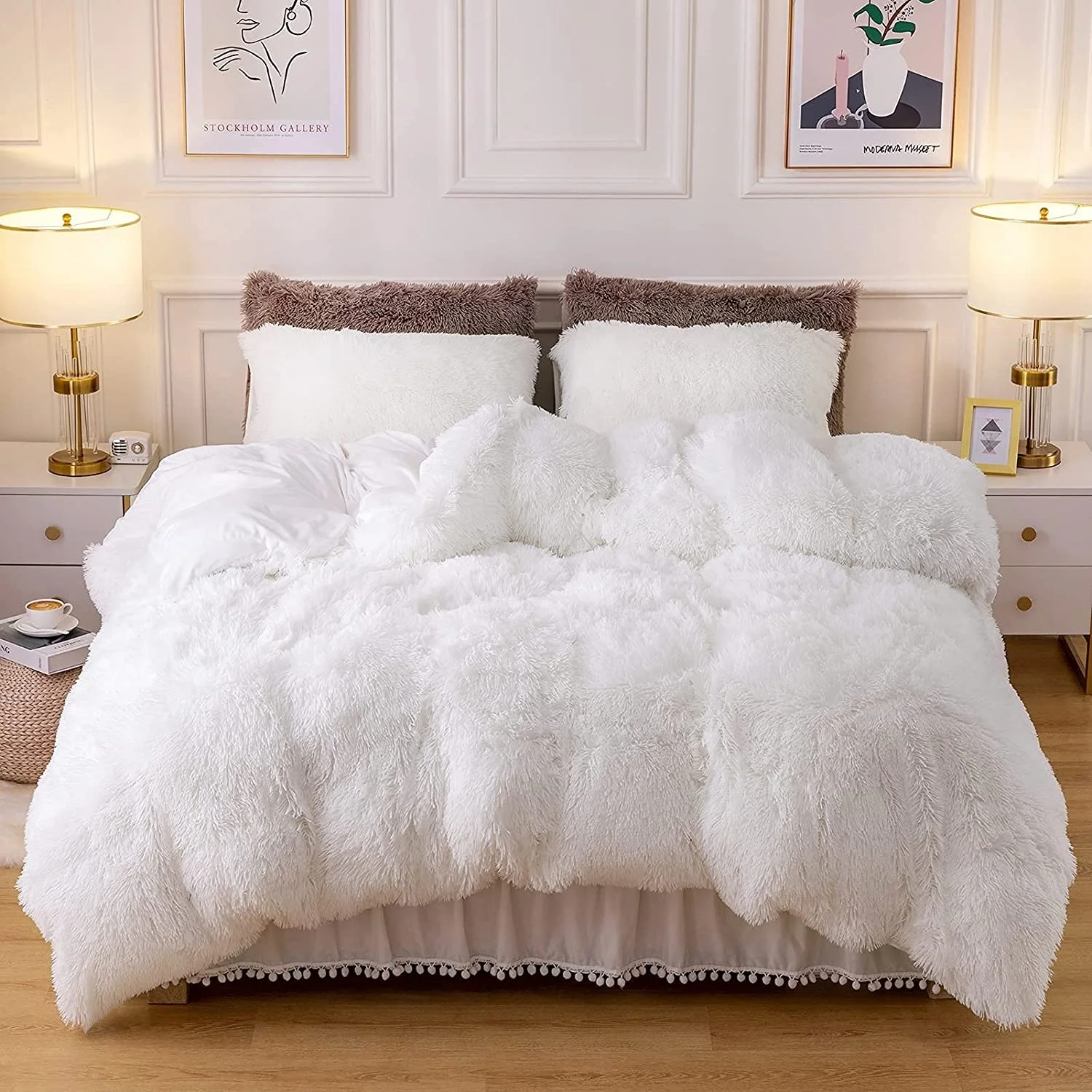 Hot Selling Custom Fluffy Plush Luxury Faux Fur Velvet Shaggy Queen King Size Duvet Cover custom Bedding Set