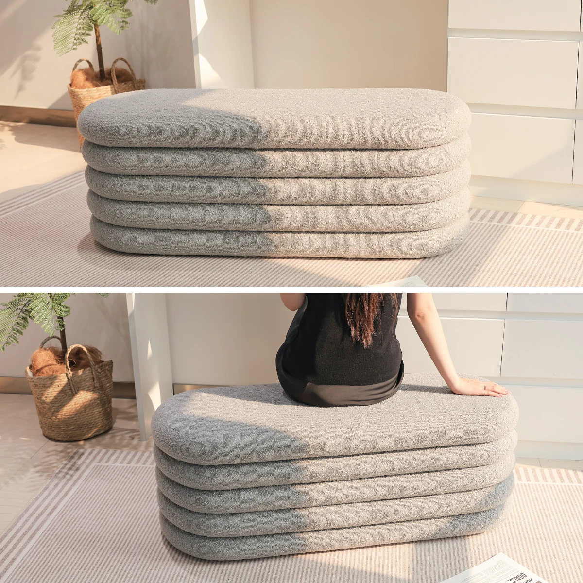 New Design Big Ottoman Bench Velvet Stool Bed End Bench Seat
