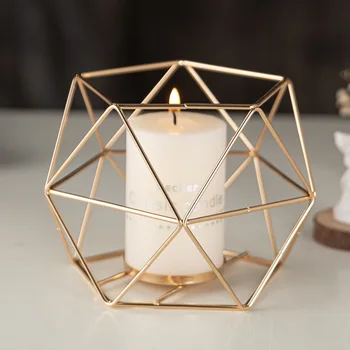 Gold Geometric Metal Tealight Candle Holder Iron Candlestick Wedding Party Christmas Dinner Table Accessories Decoration