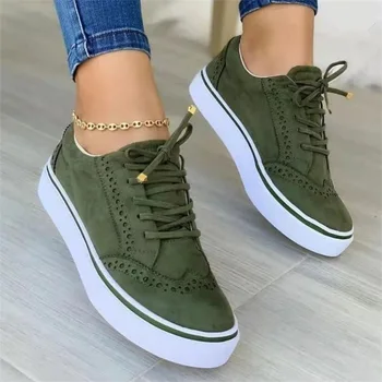 Women's Large-Size Summer Lace-Up Canvas Sneakers Comfortable Casual Flat-Bottom Solid-Color Sneakers Round-Toe New Trendy Style