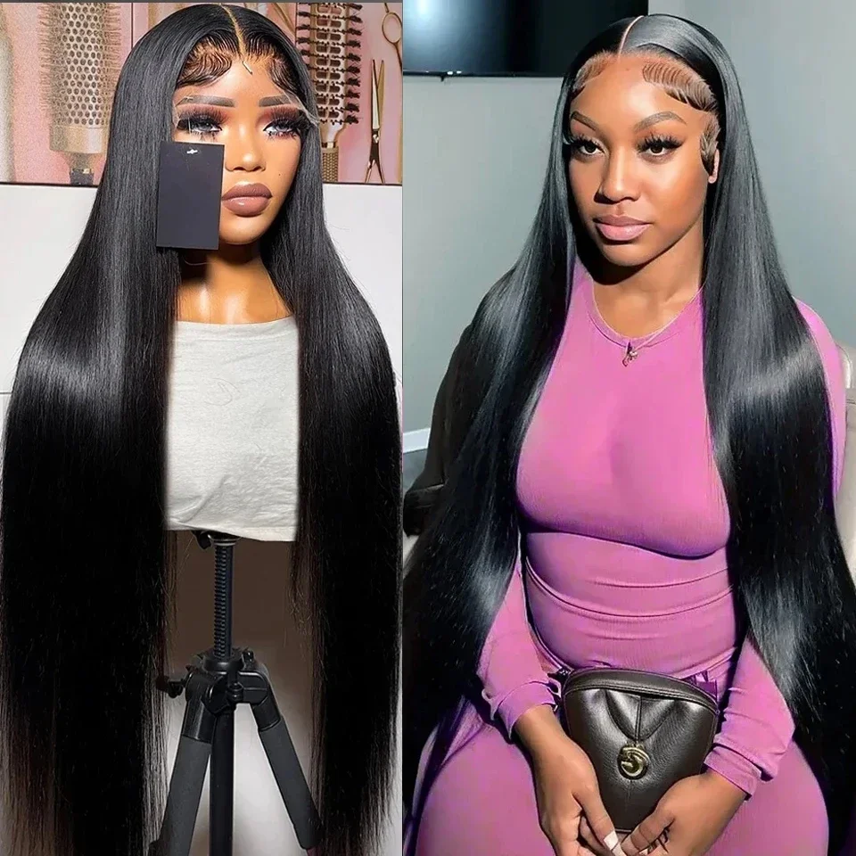 200 Dichte Langknochen Gerade 13x6 Lace Front Perücke 30 32 34 Zoll Peruanische Transparente Lace Frontal Echthaar Perücken für Frauen_voghion.com