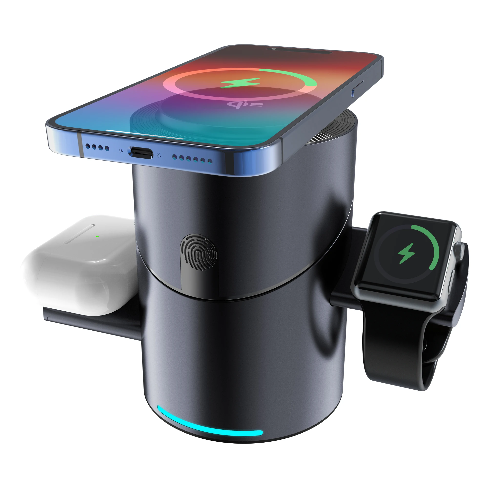 New Arrival Hot Selling Metallic 3 in 1 Folding Magnetic Wireless Charger 15W Metal Fold Fast Charging Stand for Anker QI2