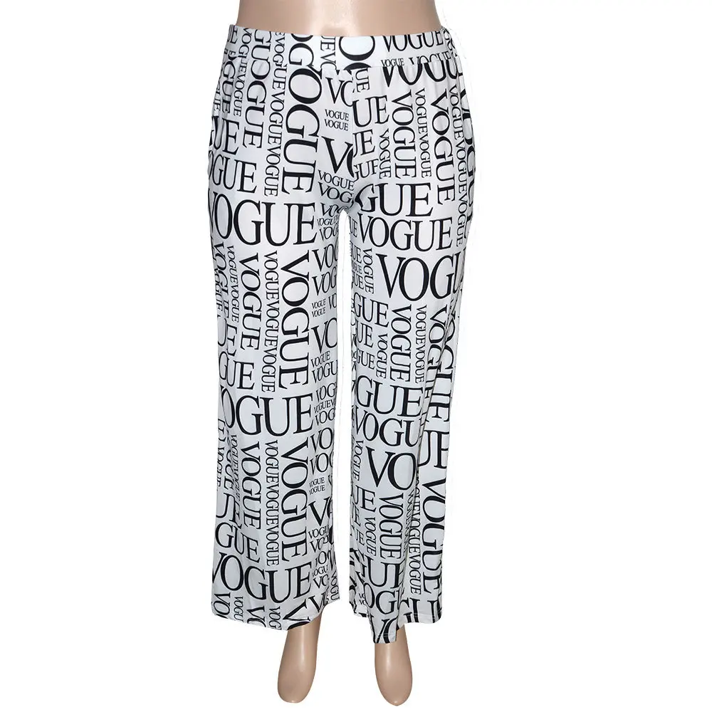 New arrival Casual letters geometric flower print stretch waist wide leg plus size women's pants & trousers