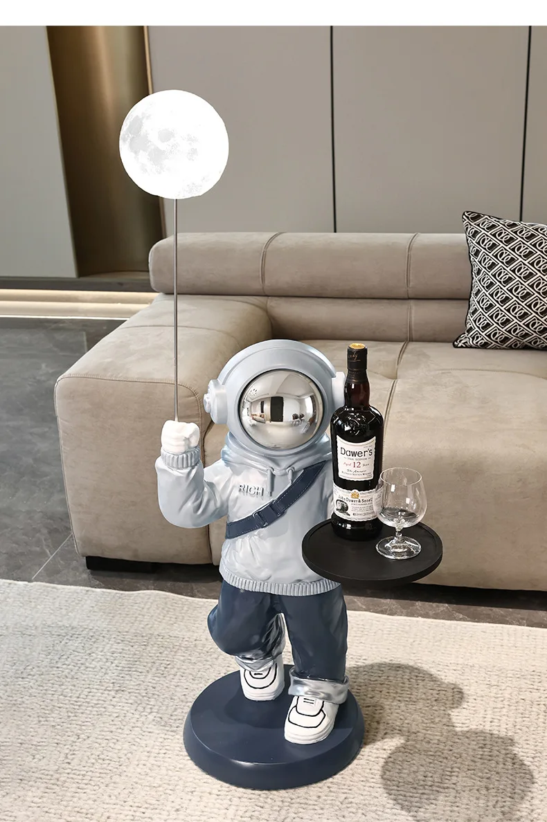 Astronaut Floor Figurine Side Table Moon Lamp Modern Futuristic Home Decor Living Room Creative Functional Ornament