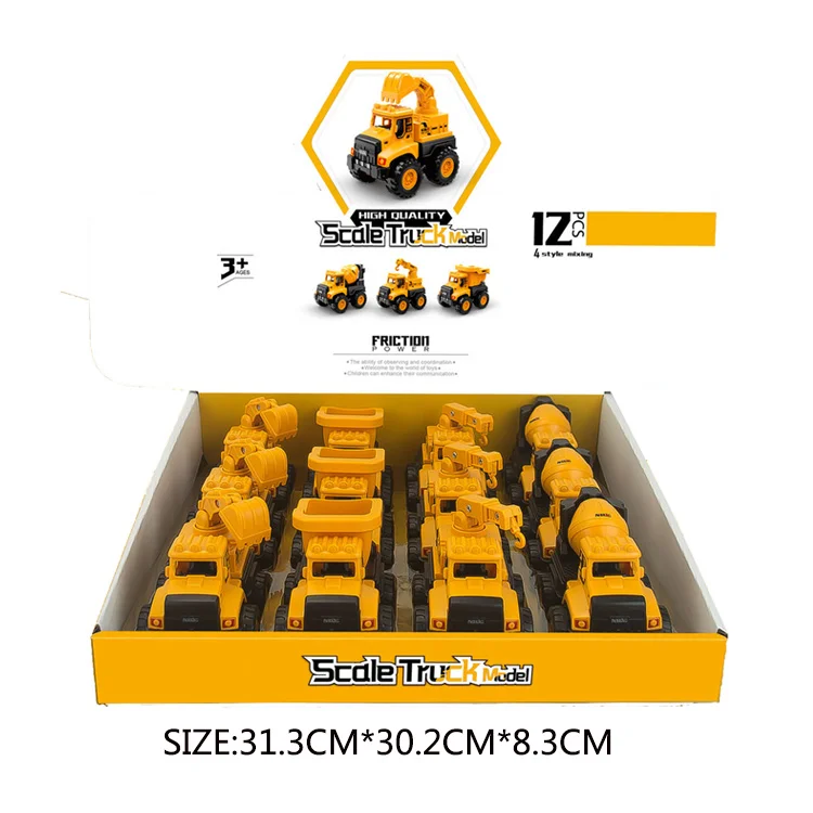 High Quality Simulation Engineer Cars Set Toys 12 Pcs 4 Different Types Mini Pull Back Cars for Kids Playing OEM Friction Car