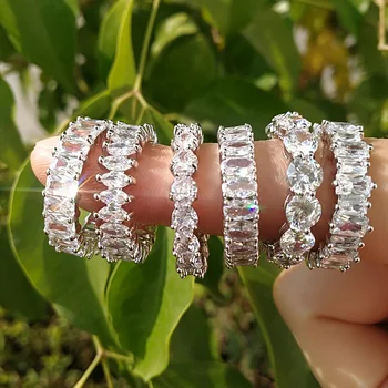 New fashion 925 sterling silver bling bling baguette diamond ring for women