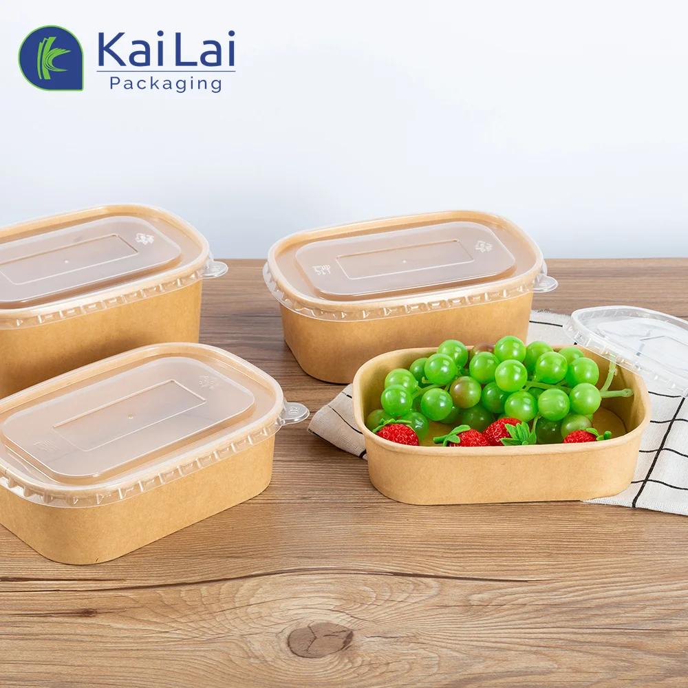 Disposable Custom Recyclable Kraft Paper 26oz White Paper Salad Bowls ...