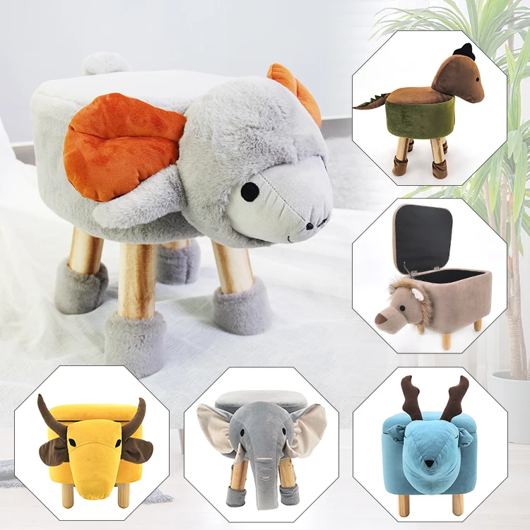 HStex 2021 Custom Modern Design Living Room Furniture Kids Storage Stool Cute Animal Ottoman