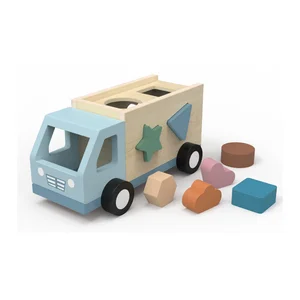 Unisex Montessori Educational Sorter Truck Toy Nontoxic Wood 12M+ Pretend Play Preschool Car Toys for 2-4 Years Children