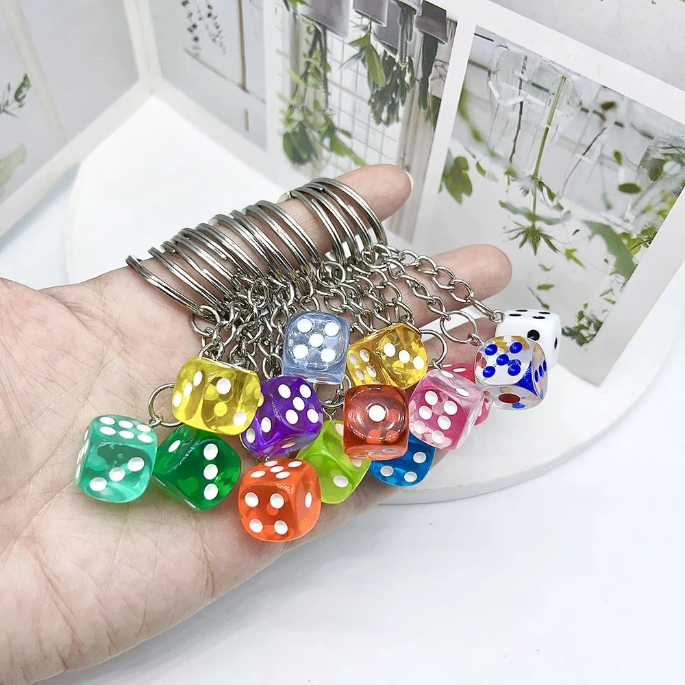 Wholesale Dice Key Chain - Acrylic Solid Color Mini Pendant