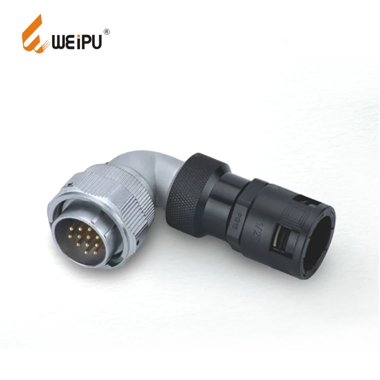 Weipu WY-TW IP55 waterproof cable connector plug with angled back shell for plastic-hose