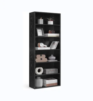 OUHAN Bookshelf, 6-level open bookcase with adjustable storage, floor to floor unit, Black