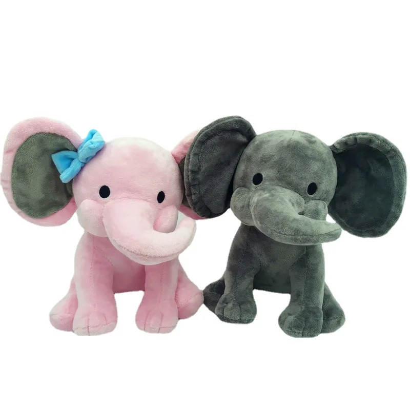 gray and pink stuffed elephant