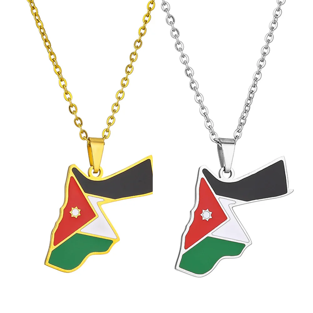 Jordan National Map Flags Waterproof Non Tarnish Stainless Steel Fashion Jewelry Necklace Pendant Wholesale for Women Men