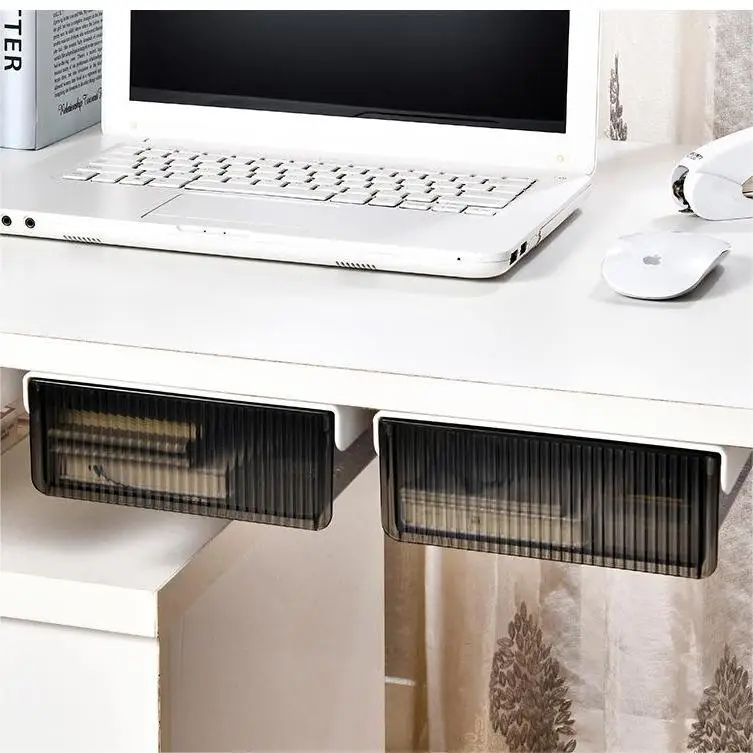 Clear Plastic Under Desk Drawer Hidden Desktop Organizer Pen Holder For
