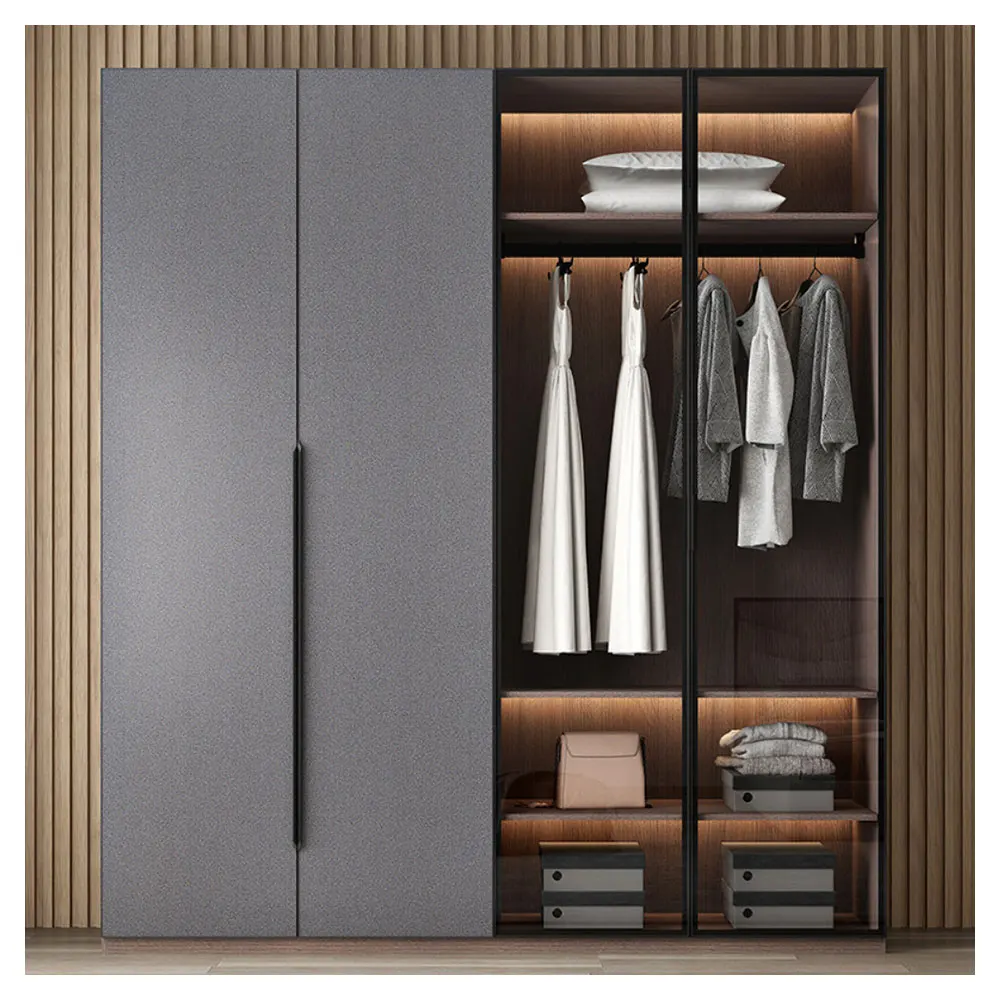 Wall Wardrobe Cabinet Matting Dark Gray Island Style Simple Design Door Dressing Wardrobe