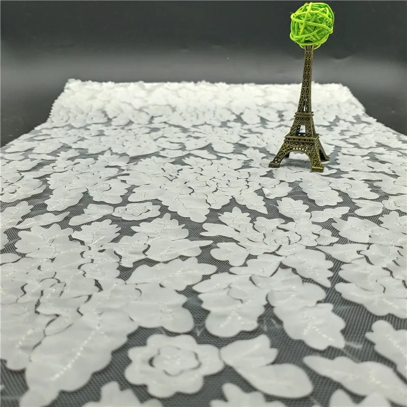 Новое поступление, кружевная ткань JG086 с белыми листьями лазерной резки, ткань с вышивкой, кружевная ткань для свадебного платья