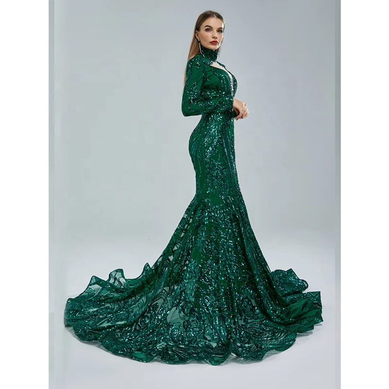 green emerald velvet dress Green Long Sleeve Cutout Waist Bodycon Dress – Gabi Swimwear main image 1