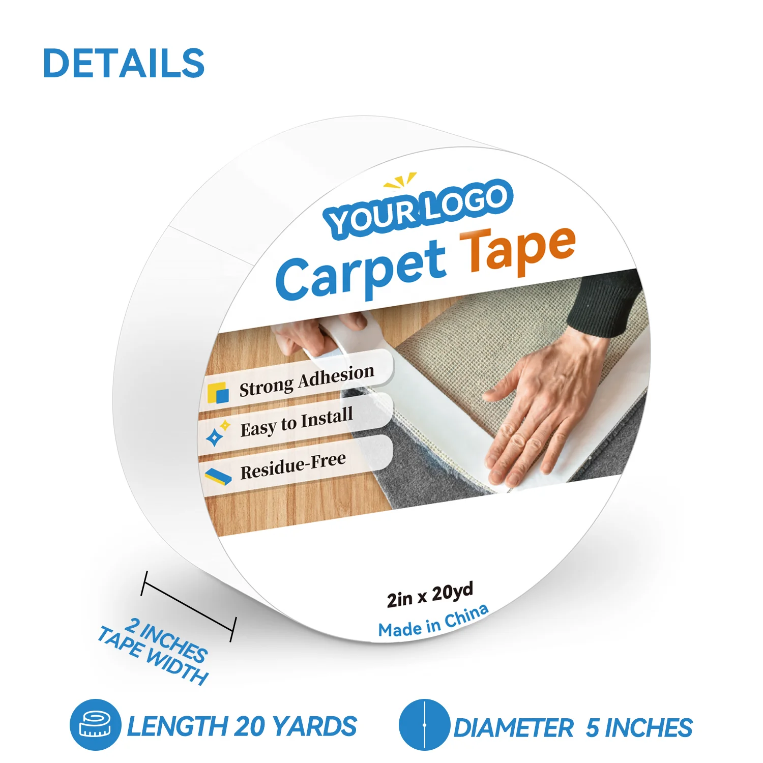 Grippy Carpet Tape 2 x 30 Yards Double Sided Strong Adhesive Area