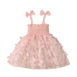Top Selling Sleeveless Children Dresses Summer Cute Baby Girls Butterfly Suspender Tulle Dresses