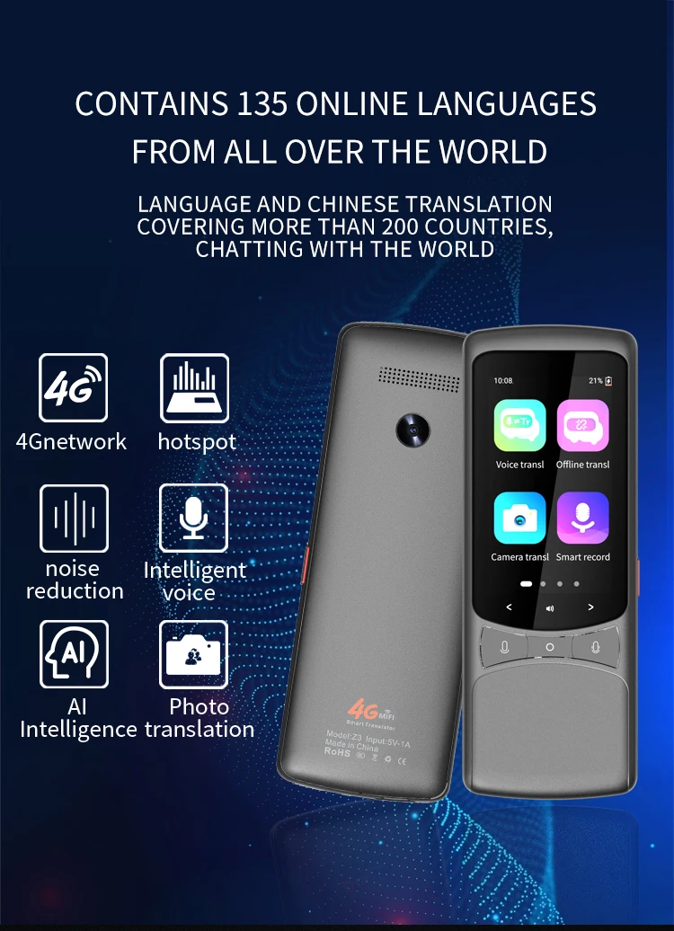 Smart AI Translator 19 Languages Offline Translation Machine Record 138 Voice Tranlslator 4G Photo Simultaneous Translation Pen